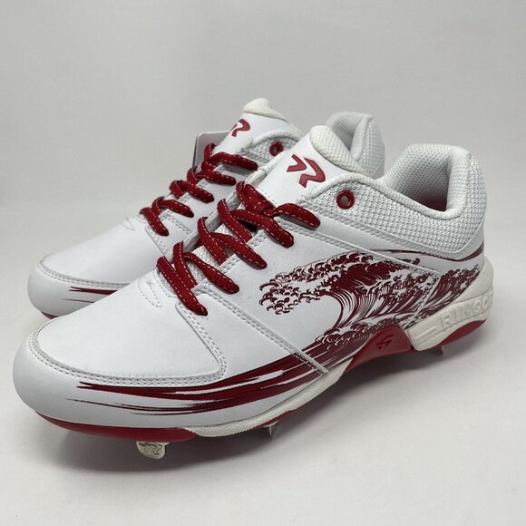 Ringor Flite Spikes Softball Metal Cleats Womens 10 Rising Tide White Red Wave‎ - Picture 1 of 9